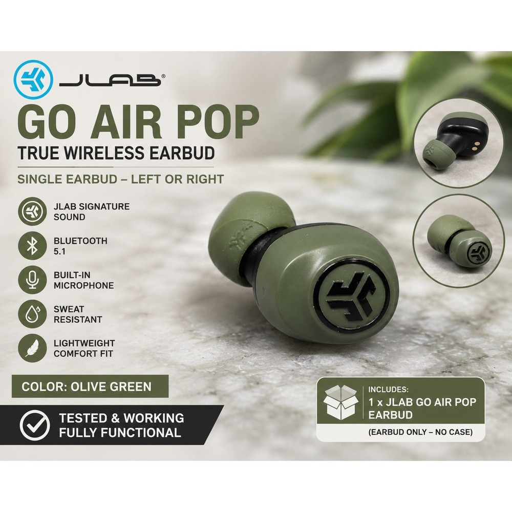 JLab Go Air Pop True Wireless Replacement Earbud Olive Green Single Earbud Only